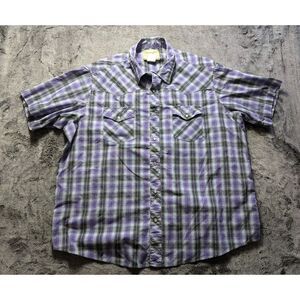 Wrangler Short Sleeve Pearl Snap Western Shirt Men's Size 2XL Purple Plaid
